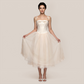 【Wedding Guest】 Mini A-Line Mesh Chic Spaghetti Strap Embroidered Bow Dress - MYTHSIS
