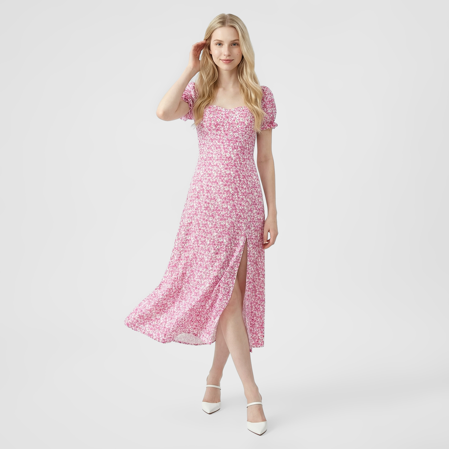 Vacation Midi A-Line Chiffon Romantic Floral Slit Dress - MYTHSIS