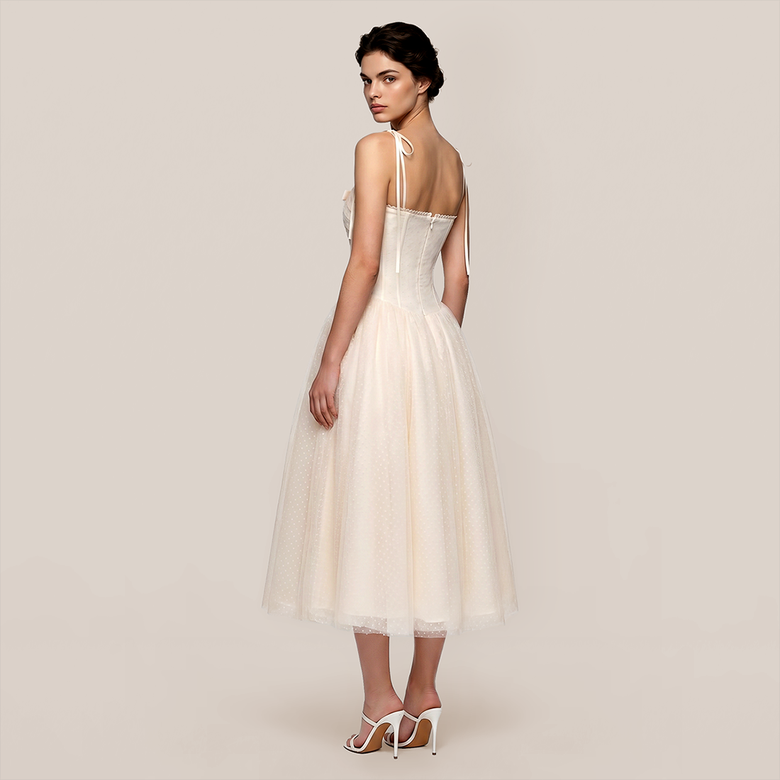 【Wedding Guest】 Mini A-Line Mesh Chic Spaghetti Strap Embroidered Bow Dress - MYTHSIS