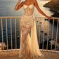 【Party & Event】 Maxi Sheath Polyester Sexy Straight Neck Draped Ribbon - MYTHSIS