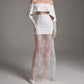 【Party & Event】 Maxi Bodycon Polyester Sexy Off-Shoulder Mesh Spliced - MYTHSIS