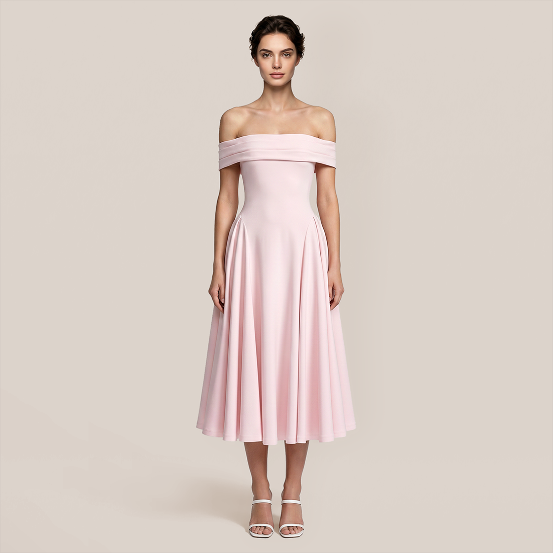 【Wedding Guest】 Maxi A-Line Satin Glam U-Neck Off-Shoulder Dress - MYTHSIS