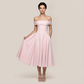 【Wedding Guest】 Maxi A-Line Satin Glam U-Neck Off-Shoulder Dress - MYTHSIS