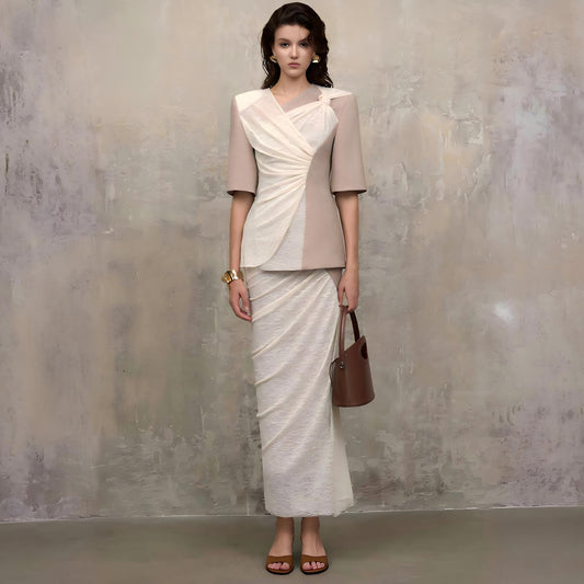 Wholesale Women's Color-Block V-Neck Two-Piece Dress Set – XS Women's Clothing