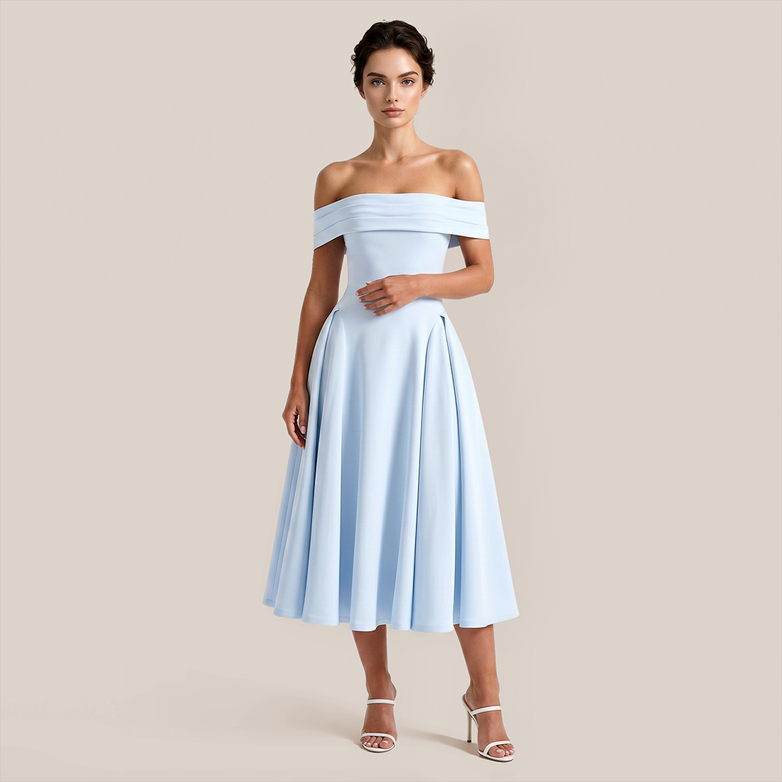 【Wedding Guest】 Maxi A-Line Satin Glam U-Neck Off-Shoulder Dress - MYTHSIS