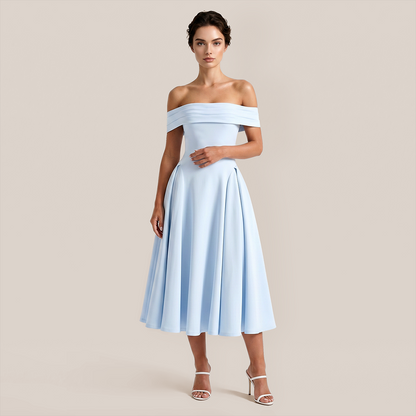 Wedding Guest Maxi A-Line Satin Elegant Off-Shoulder Backless Dress - MYTHSIS