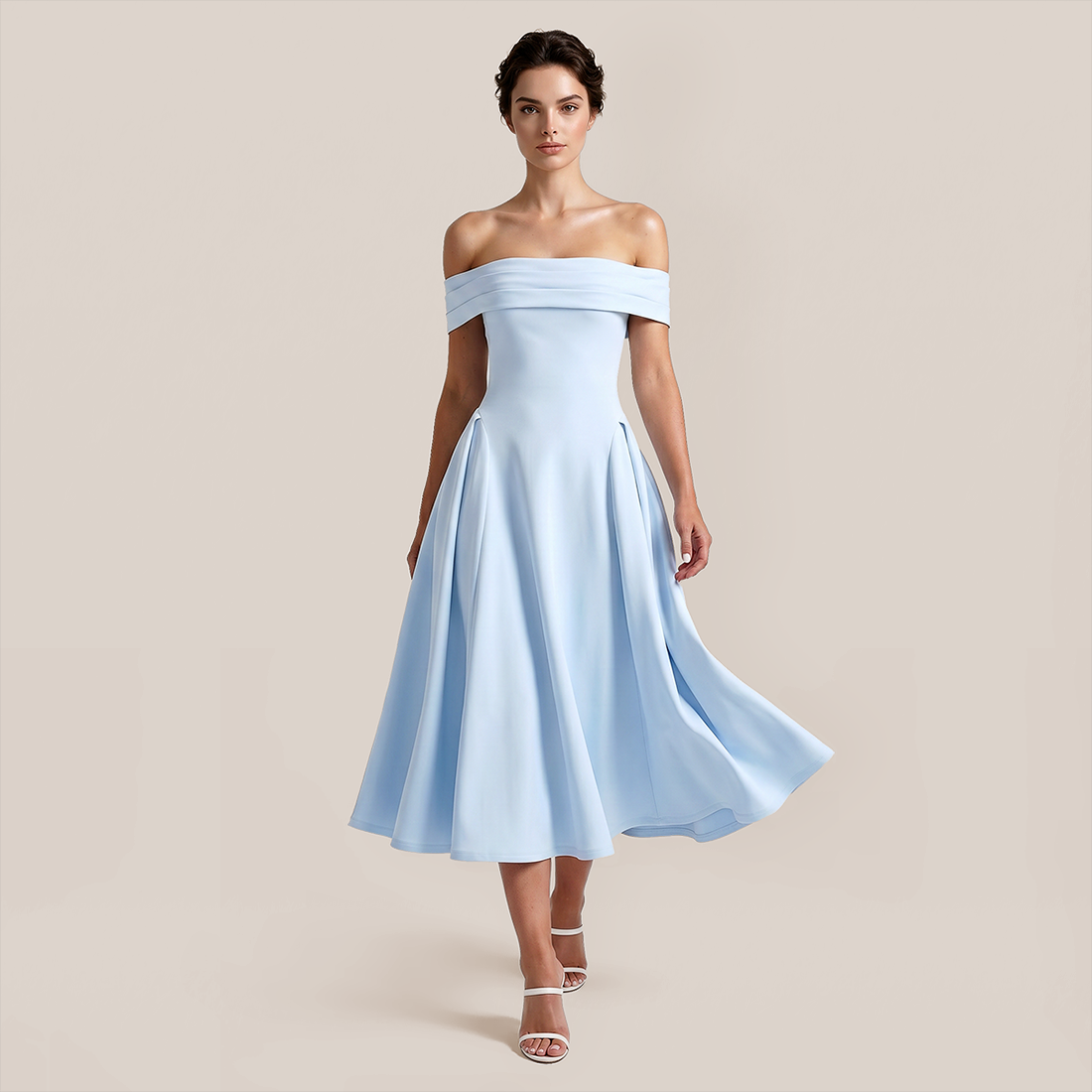 【Wedding Guest】 Maxi A-Line Satin Glam U-Neck Off-Shoulder Dress - MYTHSIS