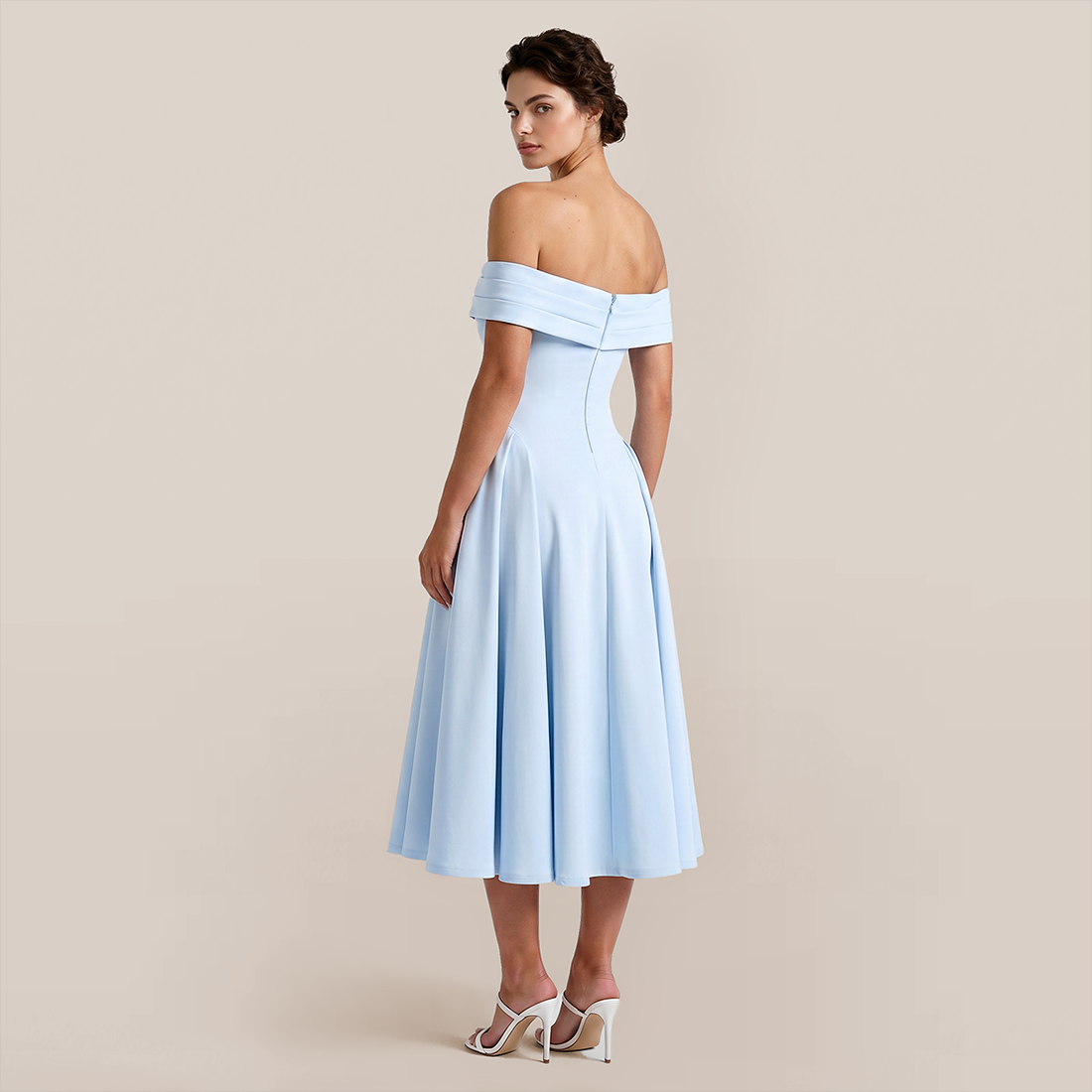 【Wedding Guest】 Maxi A-Line Satin Glam U-Neck Off-Shoulder Dress - MYTHSIS
