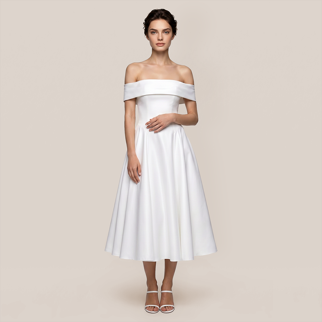 【Wedding Guest】 Maxi A-Line Satin Glam U-Neck Off-Shoulder Dress - MYTHSIS
