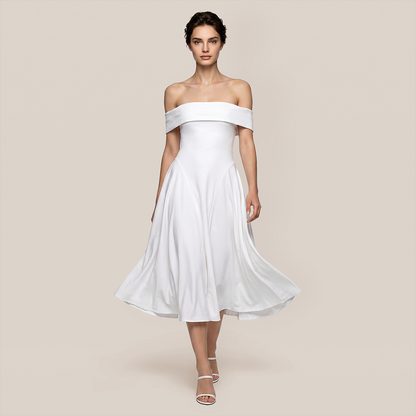 Wedding Guest Maxi A-Line Satin Elegant Off-Shoulder Backless Dress - MYTHSIS