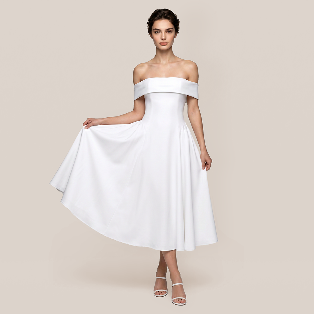 【Wedding Guest】 Maxi A-Line Satin Glam U-Neck Off-Shoulder Dress - MYTHSIS