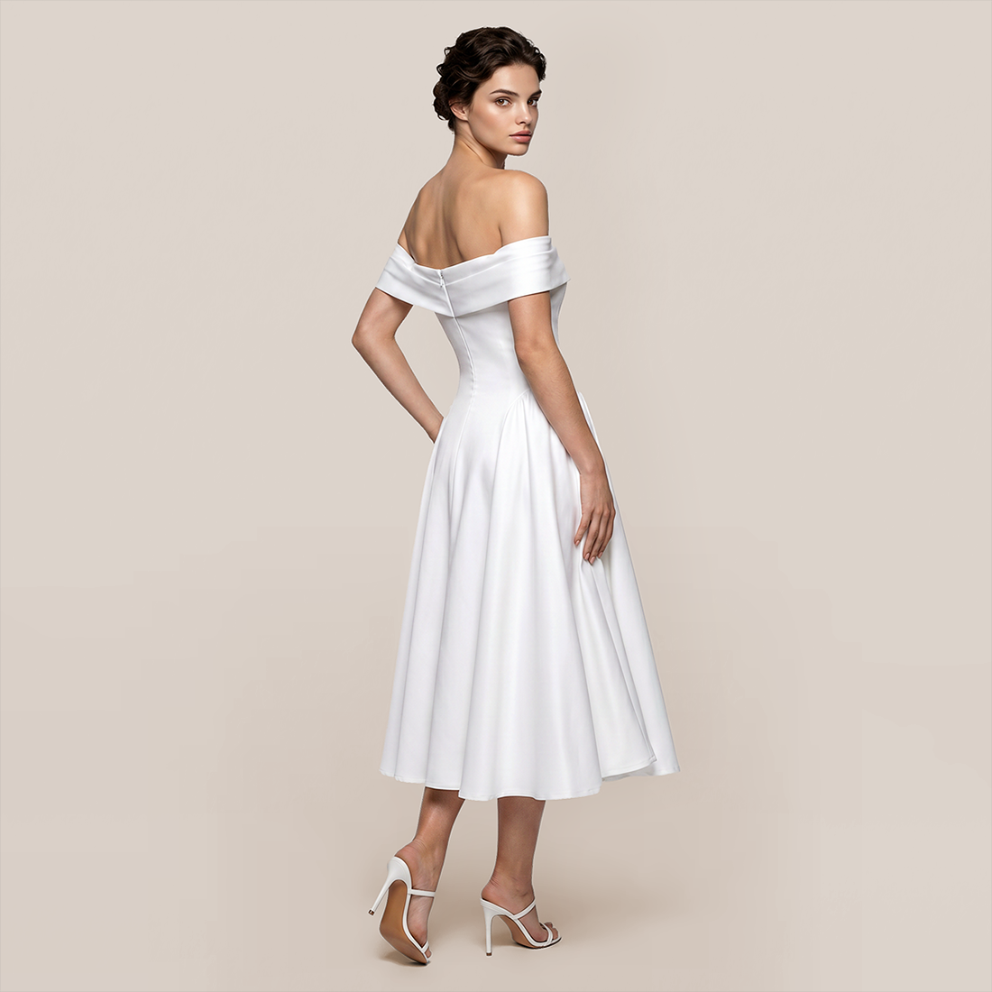 【Wedding Guest】 Maxi A-Line Satin Glam U-Neck Off-Shoulder Dress - MYTHSIS