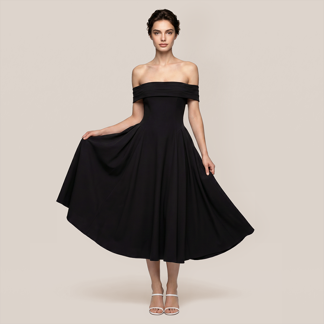 【Wedding Guest】 Maxi A-Line Satin Glam U-Neck Off-Shoulder Dress - MYTHSIS