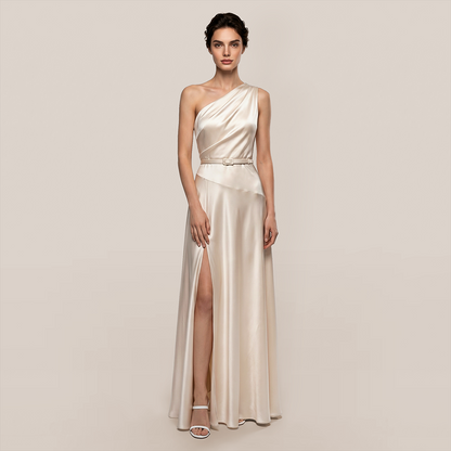 【Wedding Guest】 Maxi A-Line Polyester Chic Cowl Neck One-Shoulder Dress - MYTHSIS