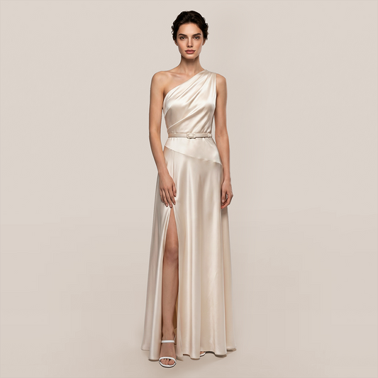 【Wedding Guest】 Maxi A-Line Polyester Chic Cowl Neck One-Shoulder Dress - MYTHSIS