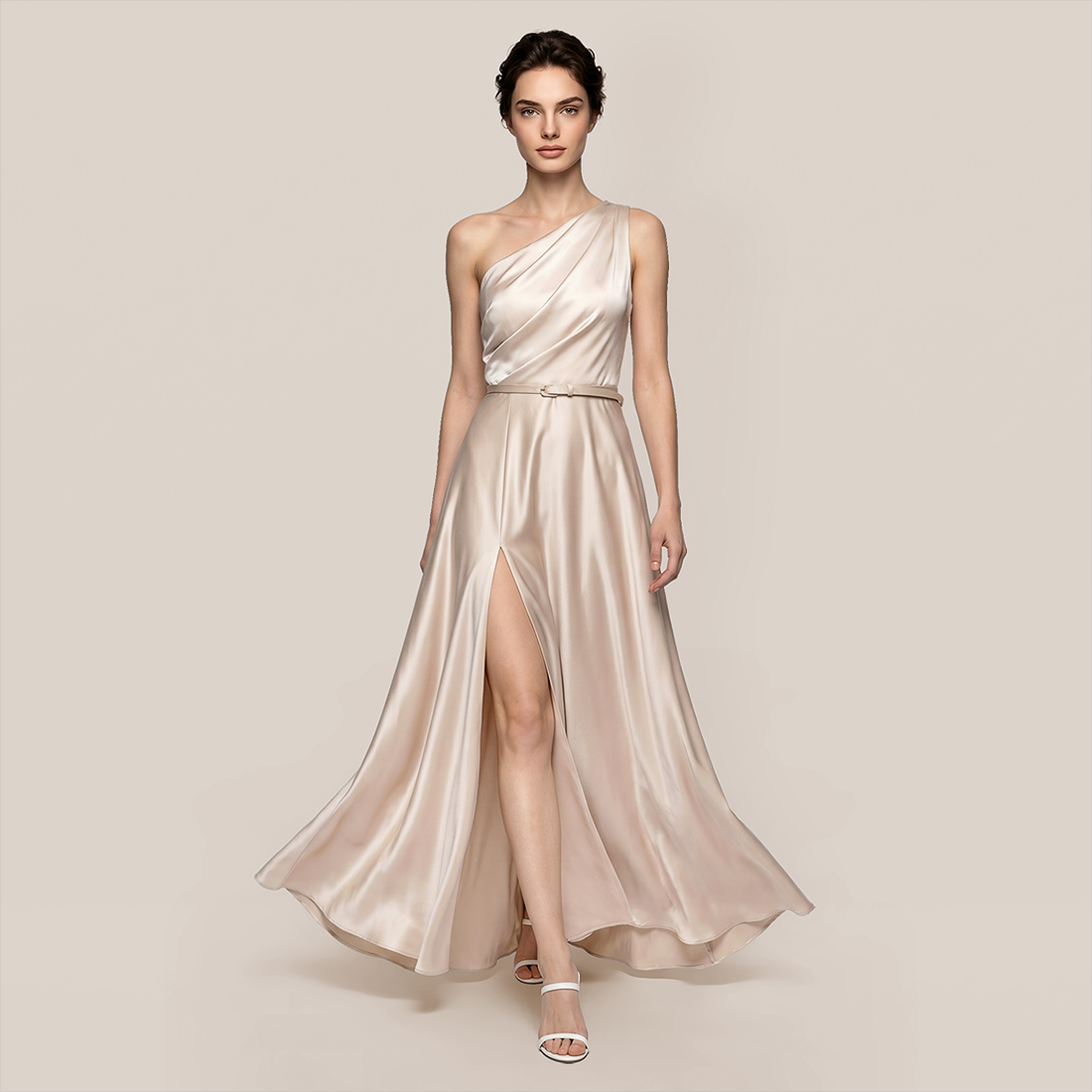 【Wedding Guest】 Maxi A-Line Polyester Chic Cowl Neck One-Shoulder Dress - MYTHSIS
