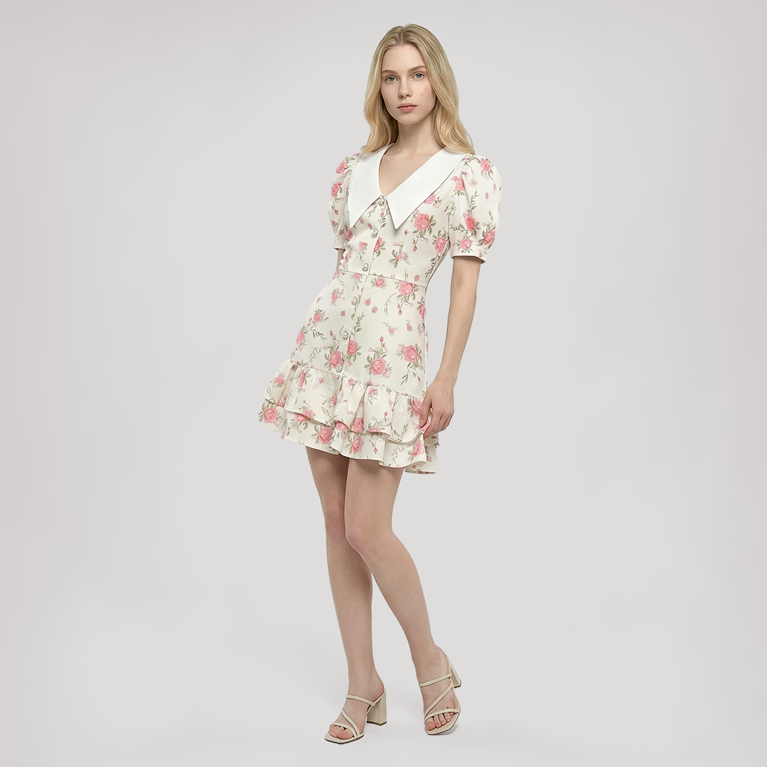 Date Night Mini A-Line Polyester Romantic Floral Dress - MYTHSIS