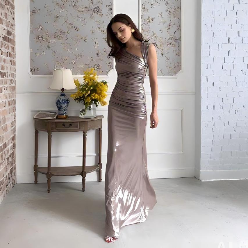 Wholesale Women's One-Shoulder Ruched Bodycon Maxi Dress – XS Womens Clothing