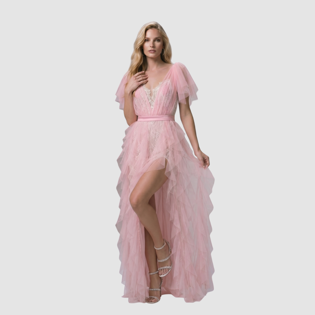 【Party & Event】 Maxi Sheath Polyester Spandex Sexy V-Neck Lace Mesh Spliced Dress - MYTHSIS