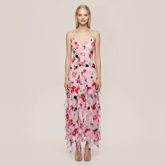 Wedding Guest Maxi A-Line Chiffon Floral Elegant Dress - MYTHSIS
