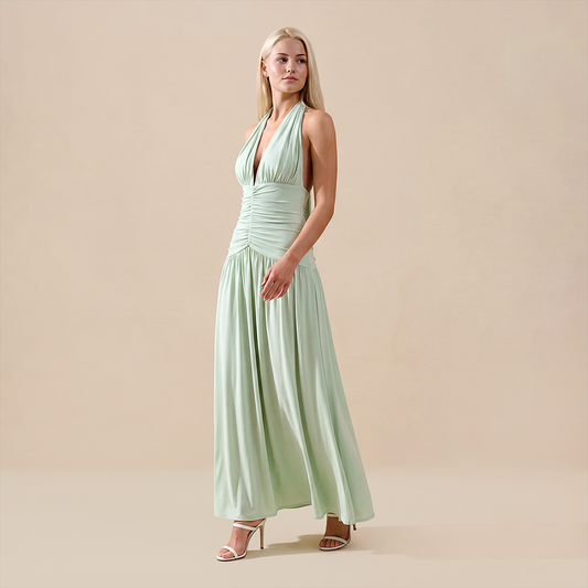 Casual Everyday Mini Sheath Polyester Chic Halter Neck Solid Sleeveless Dress - MYTHSIS