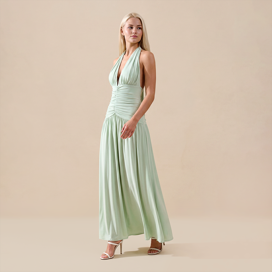 Casual Everyday Maxi A-Line Polyester Chic Halter Neck Solid Sleeveless Dress - Wholesale Dresses Low MOQ - MYTHSIS