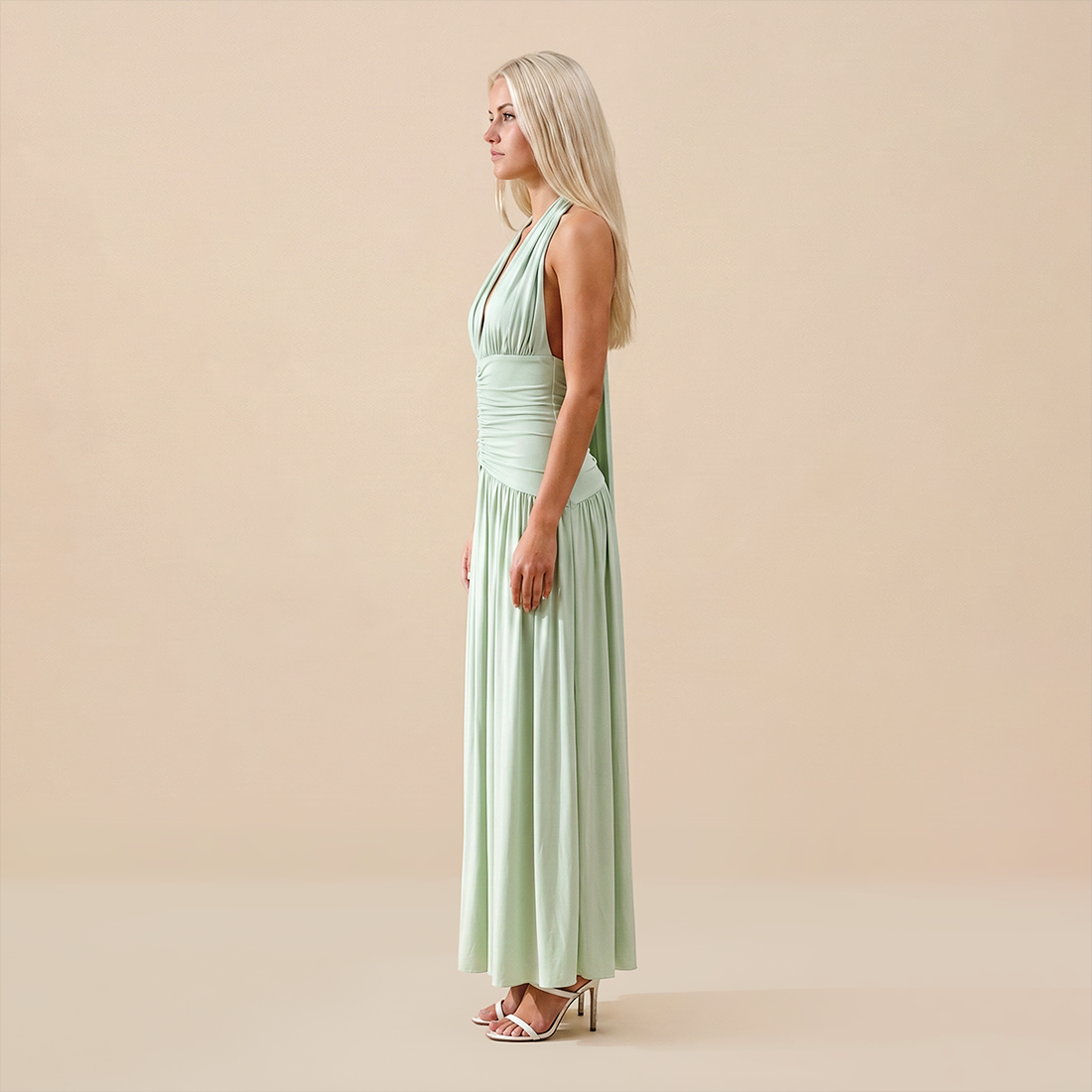 Casual Everyday Maxi A-Line Polyester Chic Halter Neck Solid Sleeveless Dress - Wholesale Dresses Low MOQ - MYTHSIS