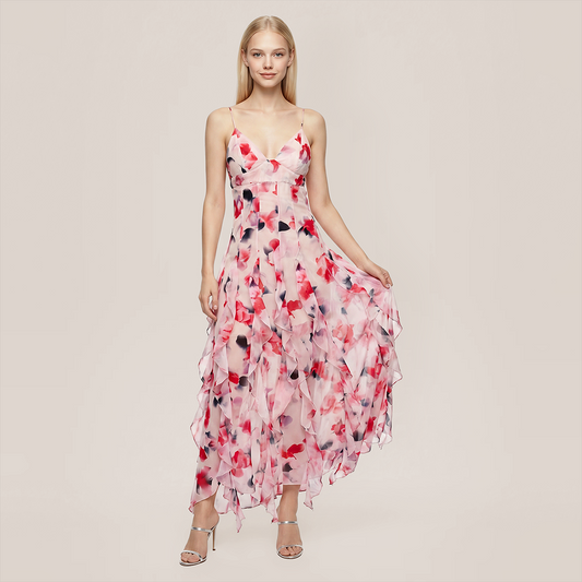 Wedding Guest Maxi A-Line Chiffon Floral Elegant Dress - MYTHSIS