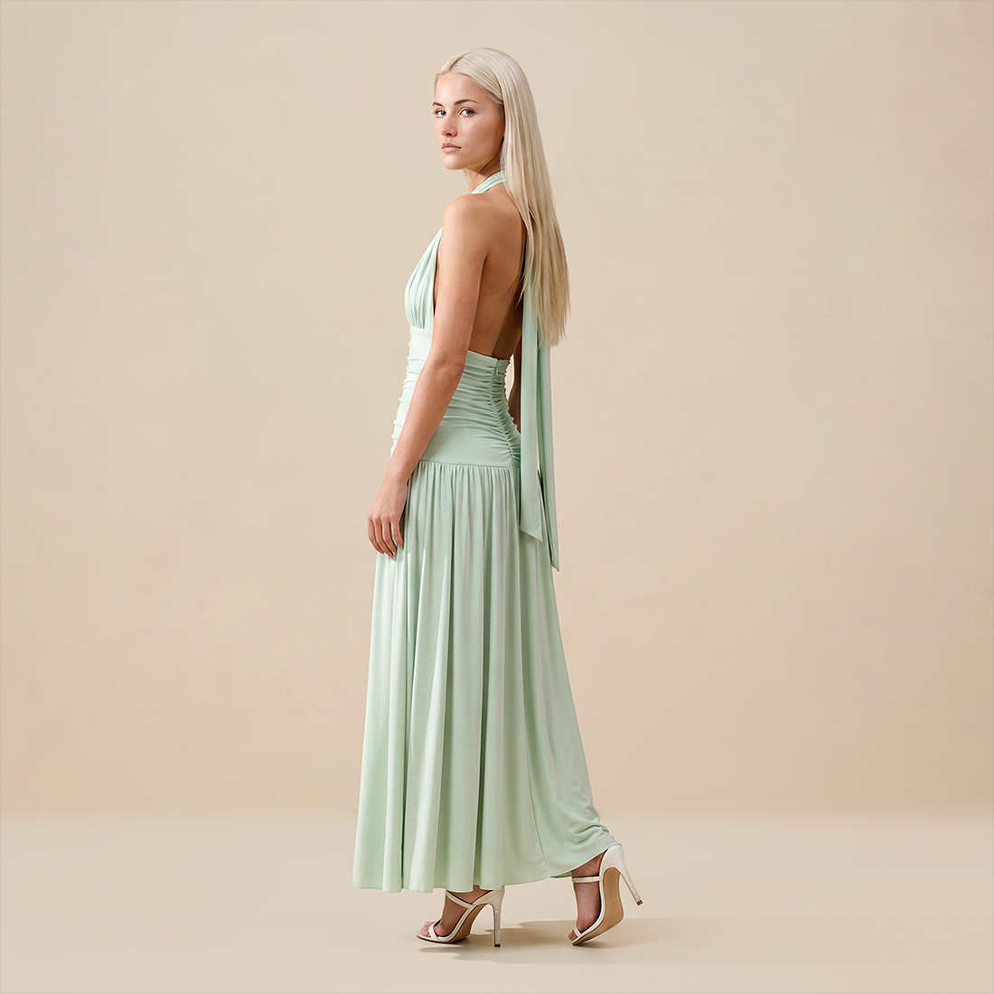 Casual Everyday Maxi A-Line Polyester Chic Halter Neck Solid Sleeveless Dress - Wholesale Dresses Low MOQ - MYTHSIS