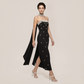 【Wedding Guest】 Maxi Bodycon Knit Glam Straight Neck Beaded Mesh Dress - MYTHSIS