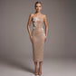 Wholesale Women's Apricot Embellished Strapless Mesh Bodycon Gown