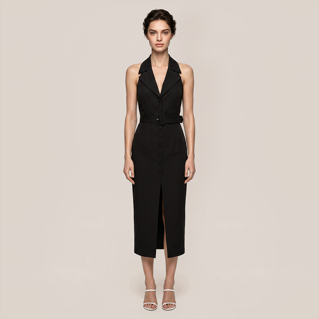 Work & Office Maxi Bodycon Viscose Chic Notched Lapel Slit Dress - MYTHSIS