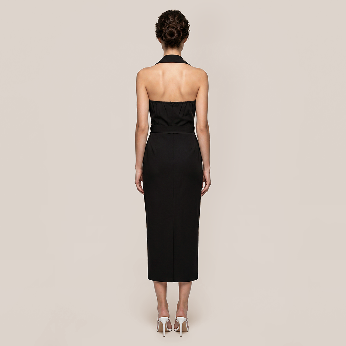 Work & Office Maxi Bodycon Viscose Chic Notched Lapel Slit Dress - MYTHSIS