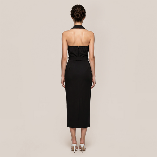 Work & Office Maxi Bodycon Viscose Chic Notched Lapel Slit Dress - MYTHSIS