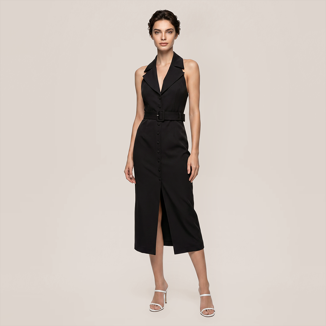 Work & Office Maxi Bodycon Viscose Chic Notched Lapel Slit Dress - MYTHSIS