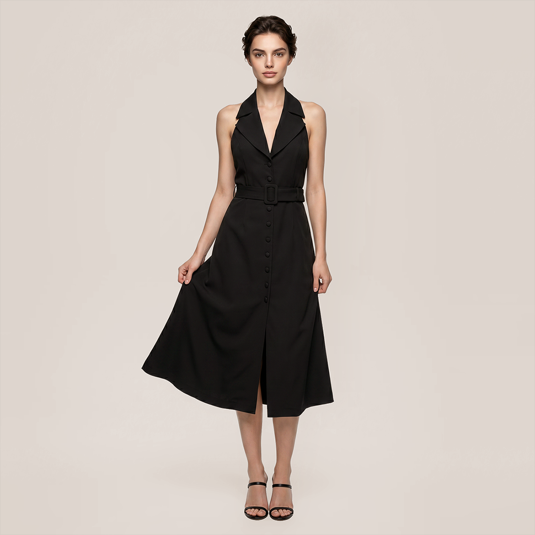 Work & Office Maxi Bodycon Viscose Chic Notched Lapel Slit Dress - MYTHSIS