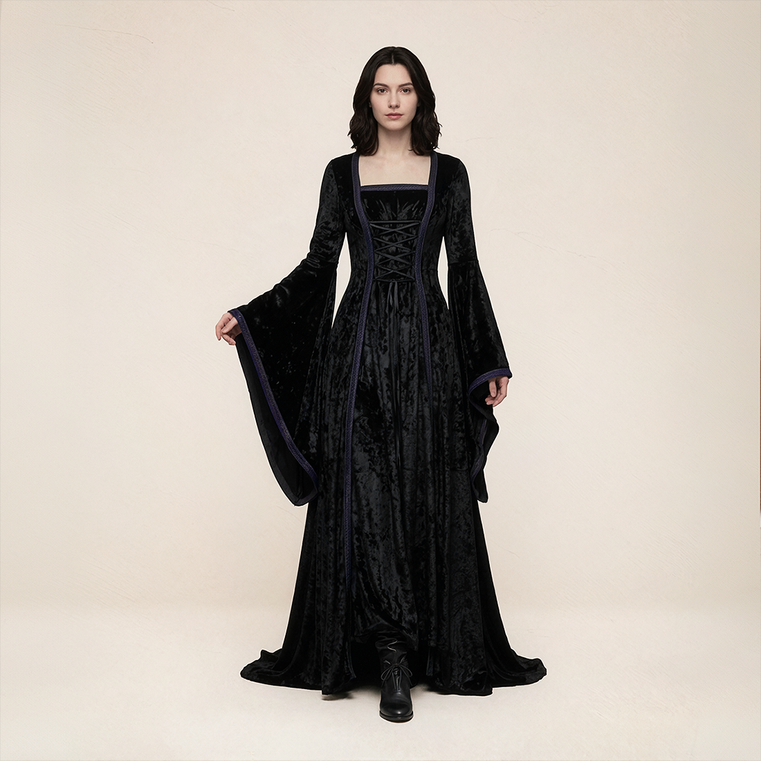 Wholesale Women's Medieval Hooded Velvet Long Costume Dress