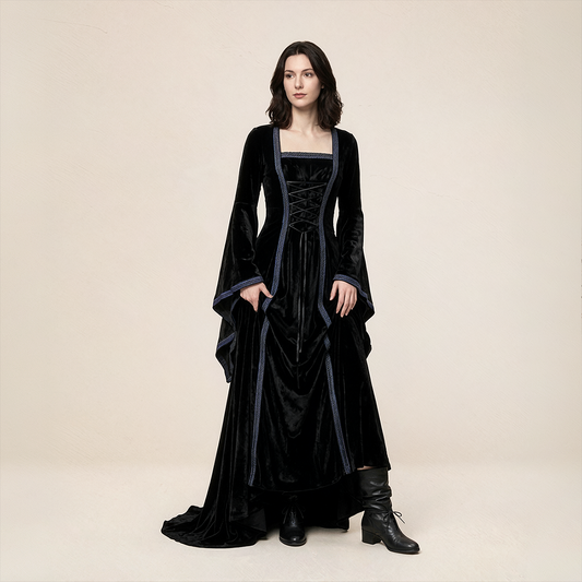 Wholesale Women's Medieval Hooded Velvet Long Costume Dress