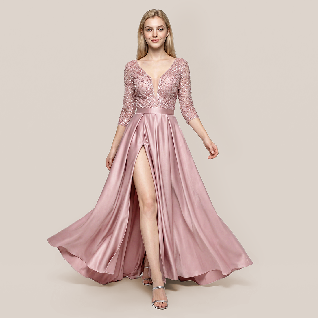 Formal Evening Maxi A-Line Lace Sequin Glam Dress - MYTHSIS