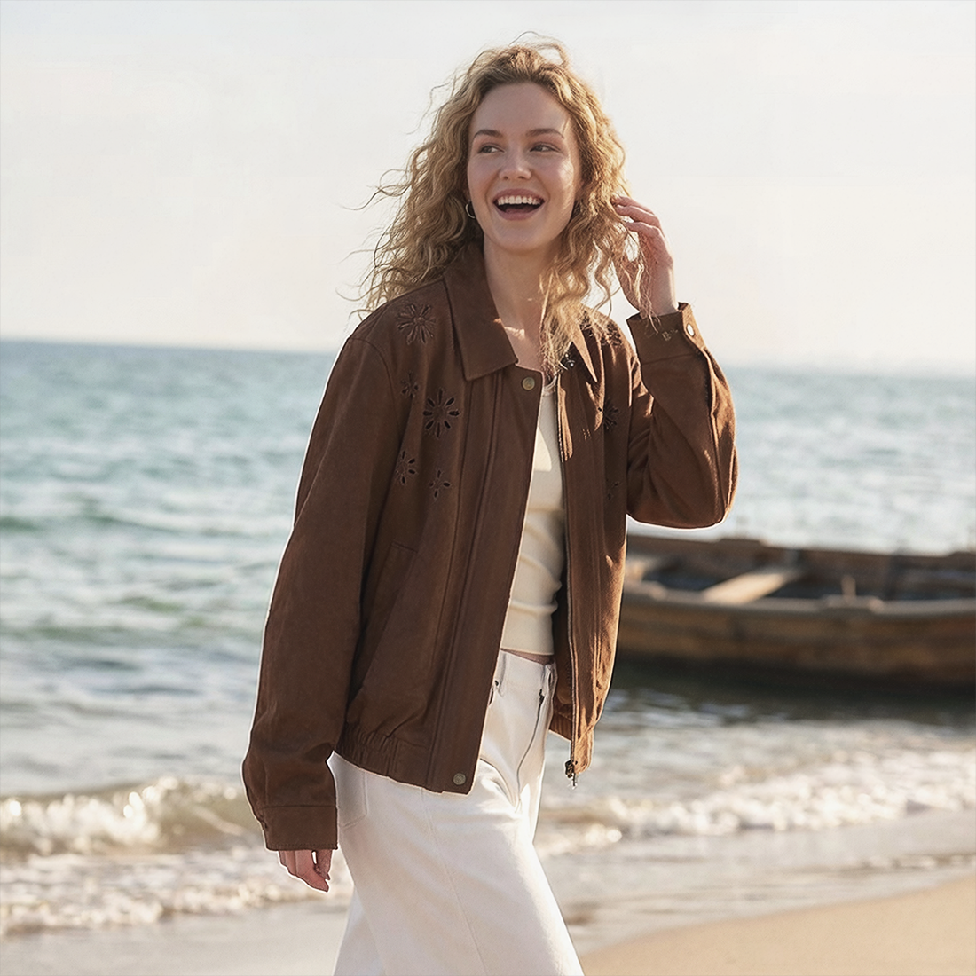 Wholesale Women's Suede-Like Velvet Embroidered Jacket