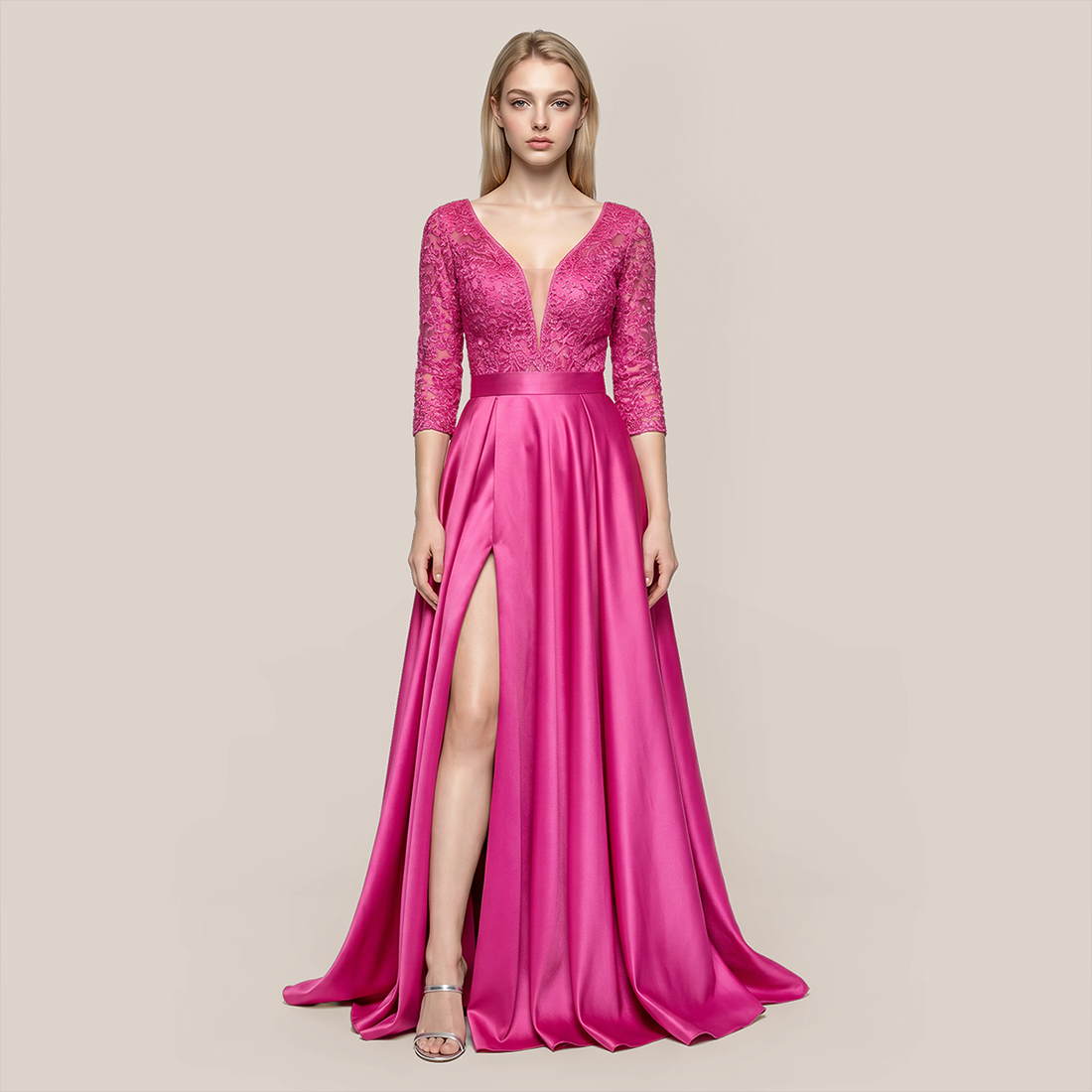 Formal Evening Maxi A-Line Lace Sequin Glam Dress - MYTHSIS