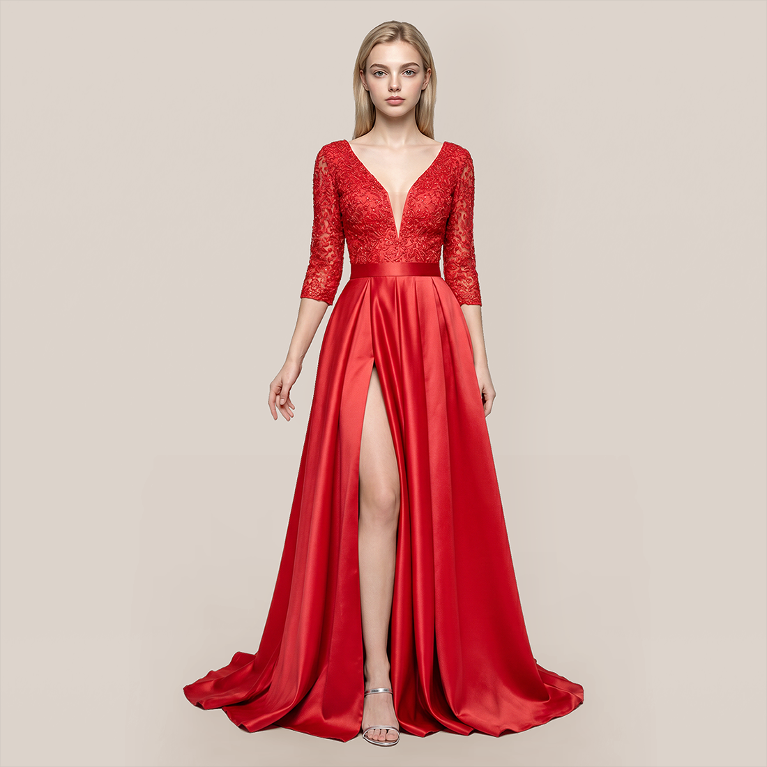 Formal Evening Maxi A-Line Lace Sequin Glam Dress - MYTHSIS