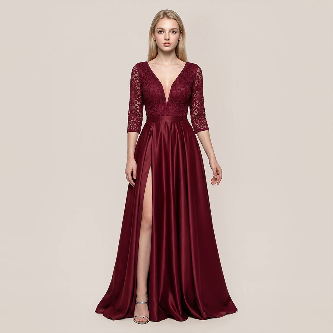 Formal Evening Maxi A-Line Lace Sequin Glam Dress - MYTHSIS