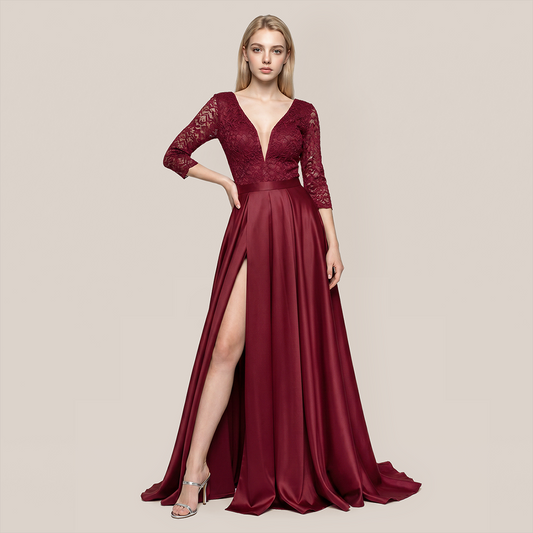 Formal Evening Maxi A-Line Lace Sequin Glam Dress - MYTHSIS