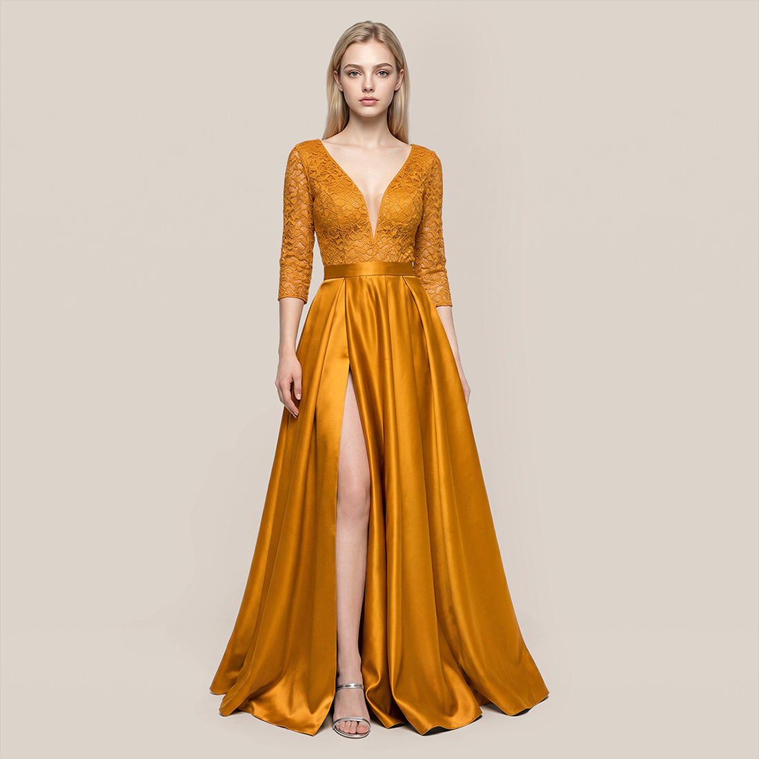 Formal Evening Maxi A-Line Lace Sequin Glam Dress - MYTHSIS