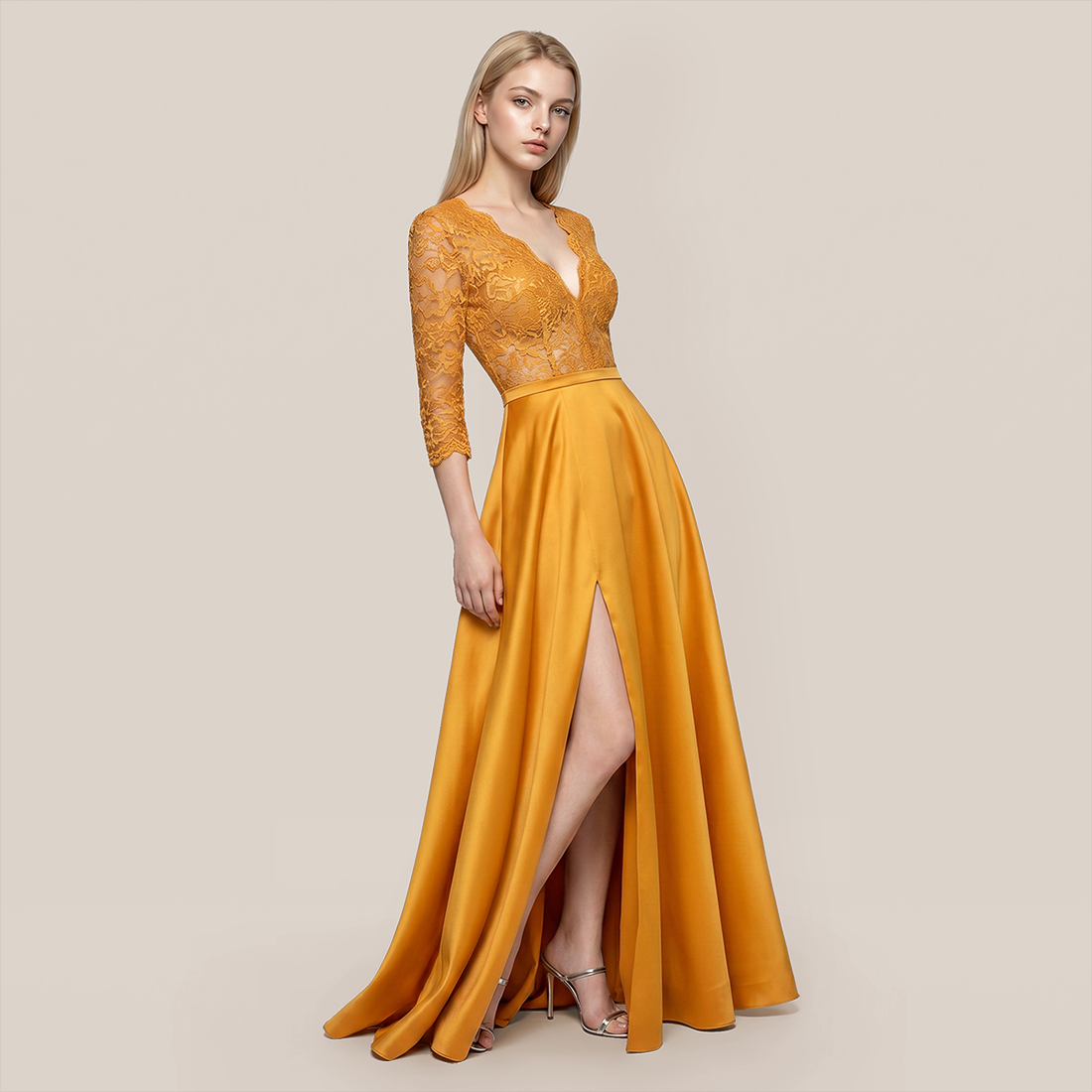 Formal Evening Maxi A-Line Lace Sequin Glam Dress - MYTHSIS