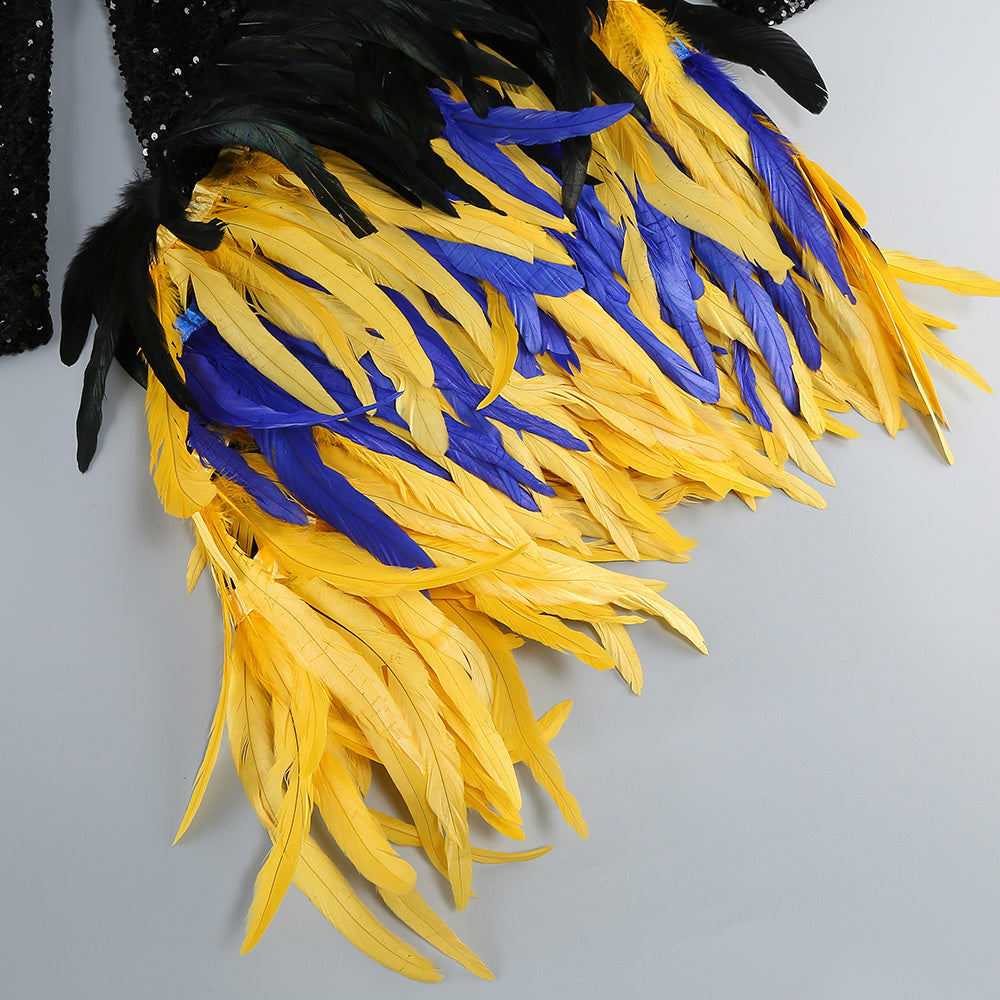 【Party & Event】 Midi Sheath Sequin Polyester Sexy V-Neck Feather Spliced Dress - MYTHSIS