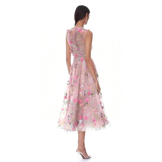 Wholesale Women's 3D Floral Embroidered Mesh Party Evening Dress - XS Women's Clothing