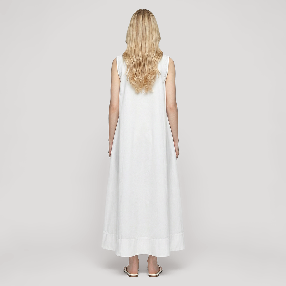 Casual Maxi A-Line Cotton Casual U-Neck Solid Sleeveless Smocked Dress - MYTHSIS