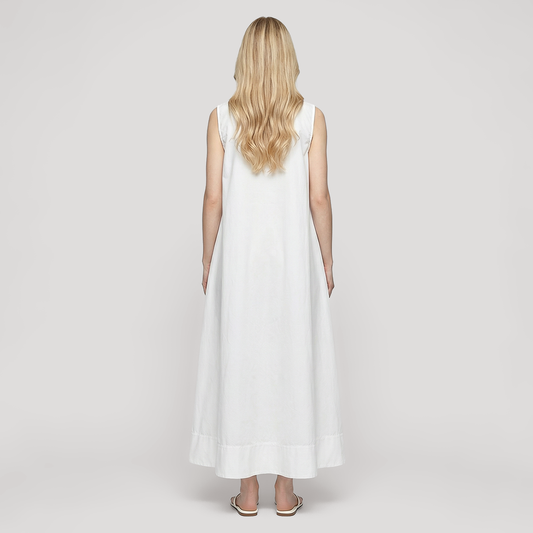 Casual Maxi A-Line Cotton Casual U-Neck Solid Sleeveless Smocked Dress - MYTHSIS